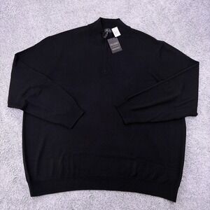 Jos A Bank Traveler Sweater Mens Big 3XB Black 1/4 Zip Merino Wool Mock Pullover